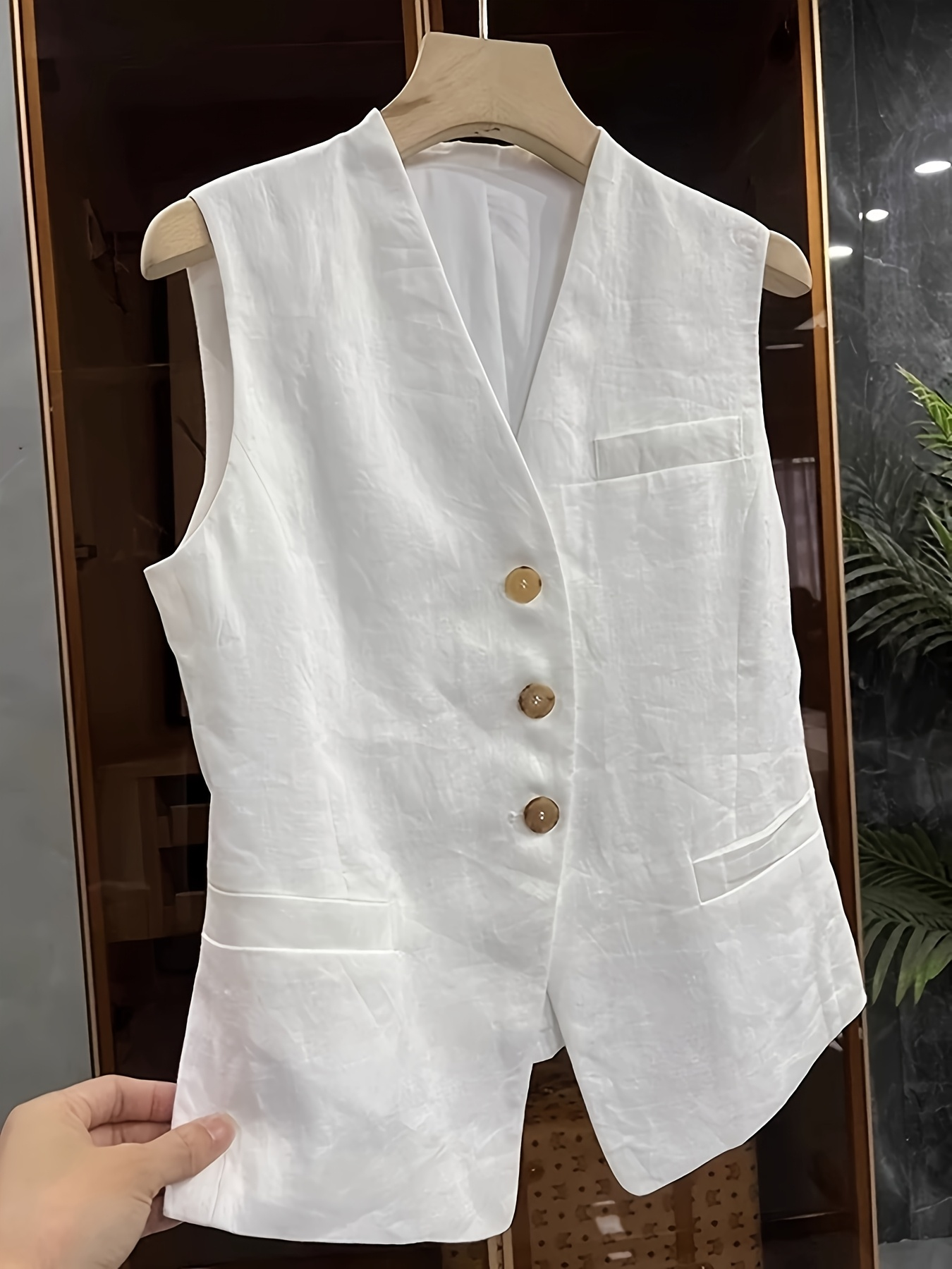 Down Vest Ultralight - Women's Linen Blend Vest, V-Neck Sleeveless
