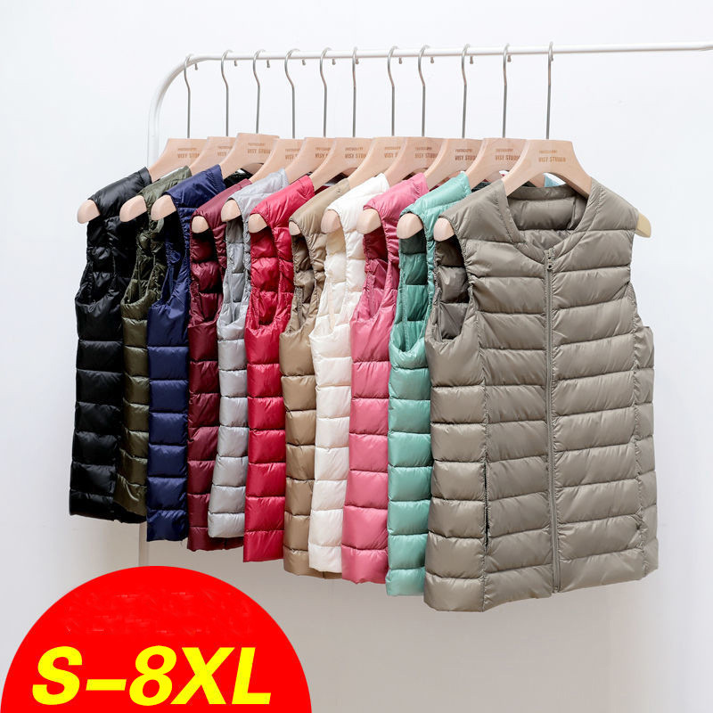 Down Vest Ultralight - 8XL Autumn Winter Women Sleeveless Waistcoat
