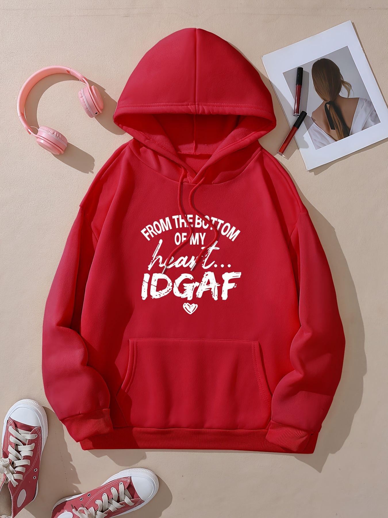 Letter Print Hoodie Casual Poc - Winter Clothing Aesthetic reseña y precio