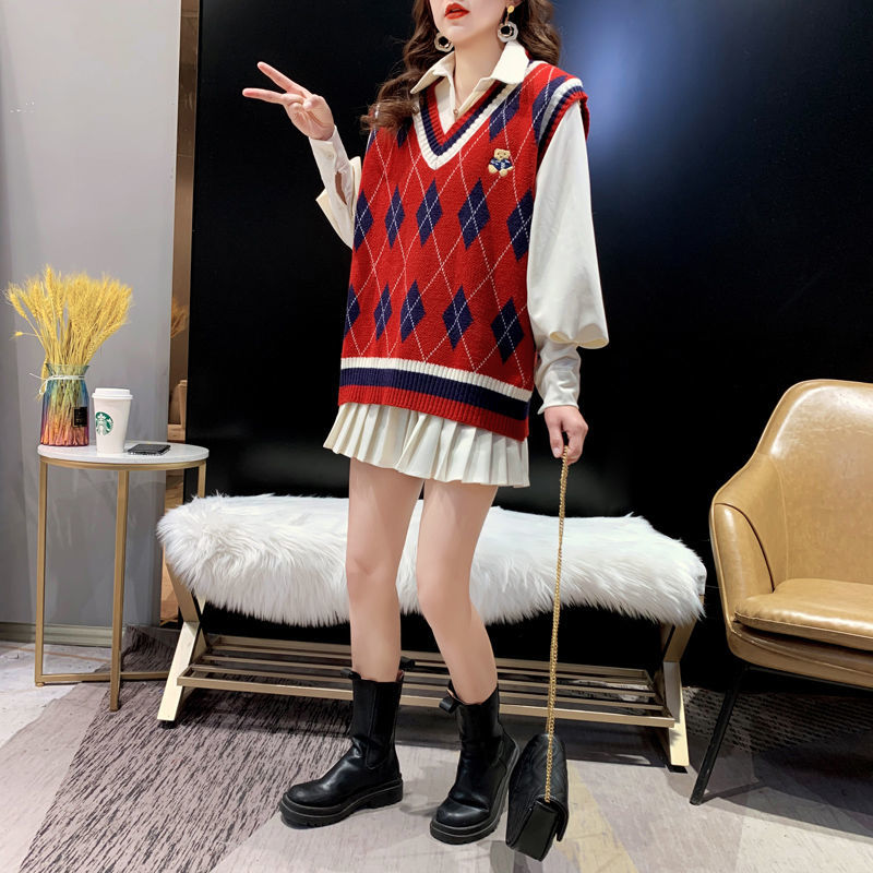 Red Knit Vests for Women Sleev - Winter Clothing Aesthetic reseña y precio