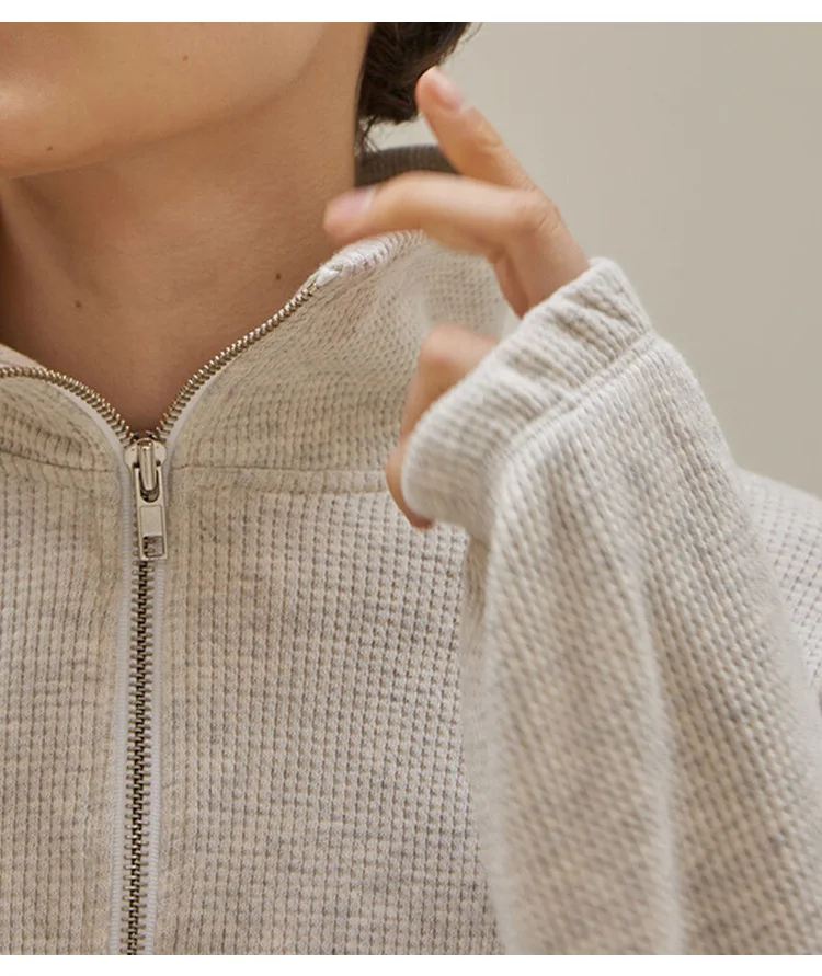 Cotton Waffle Zip Up Hoodies K - Winter Clothing Aesthetic reseña y precio