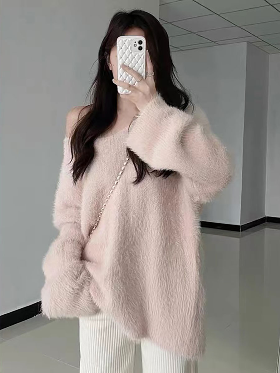 Pullovers Women Pink V-neck Au - Winter Clothing Aesthetic reseña y precio
