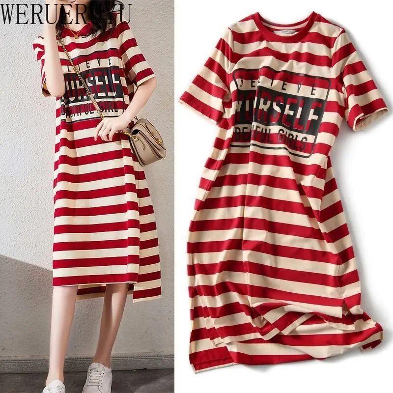 Striped Print Short Sleeve Mid - Winter Clothing Aesthetic reseña y precio