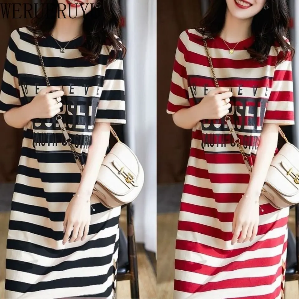 Striped Print Short Sleeve Mid - Winter Clothing Aesthetic reseña y precio