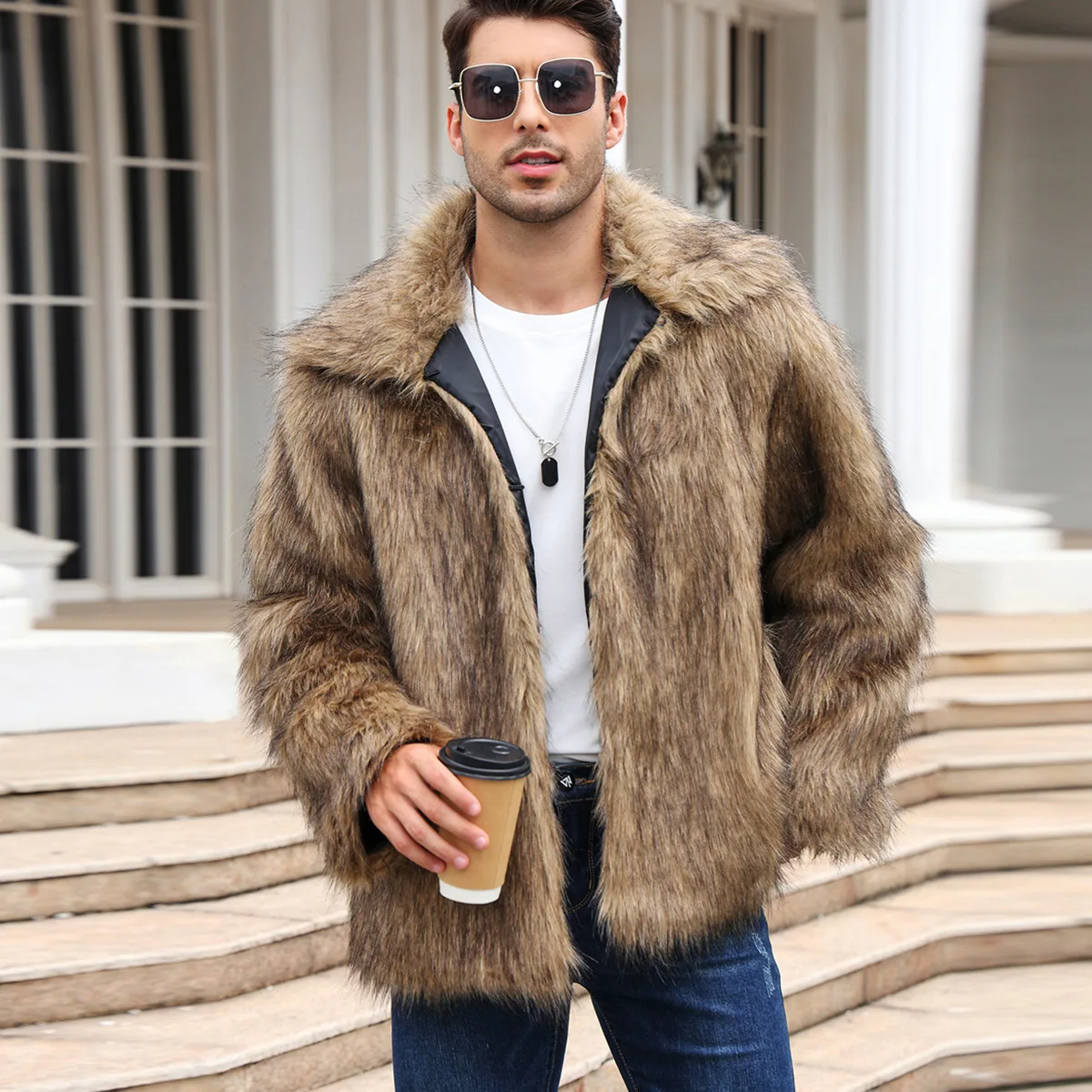 Men Faux Fox Fur Jacket Coat W - Winter Clothing Uae reseña y precio