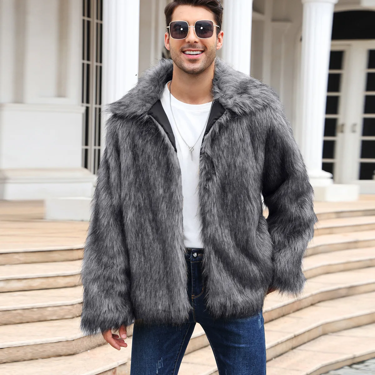 Men Faux Fox Fur Jacket Coat W - Winter Clothing Uae reseña y precio