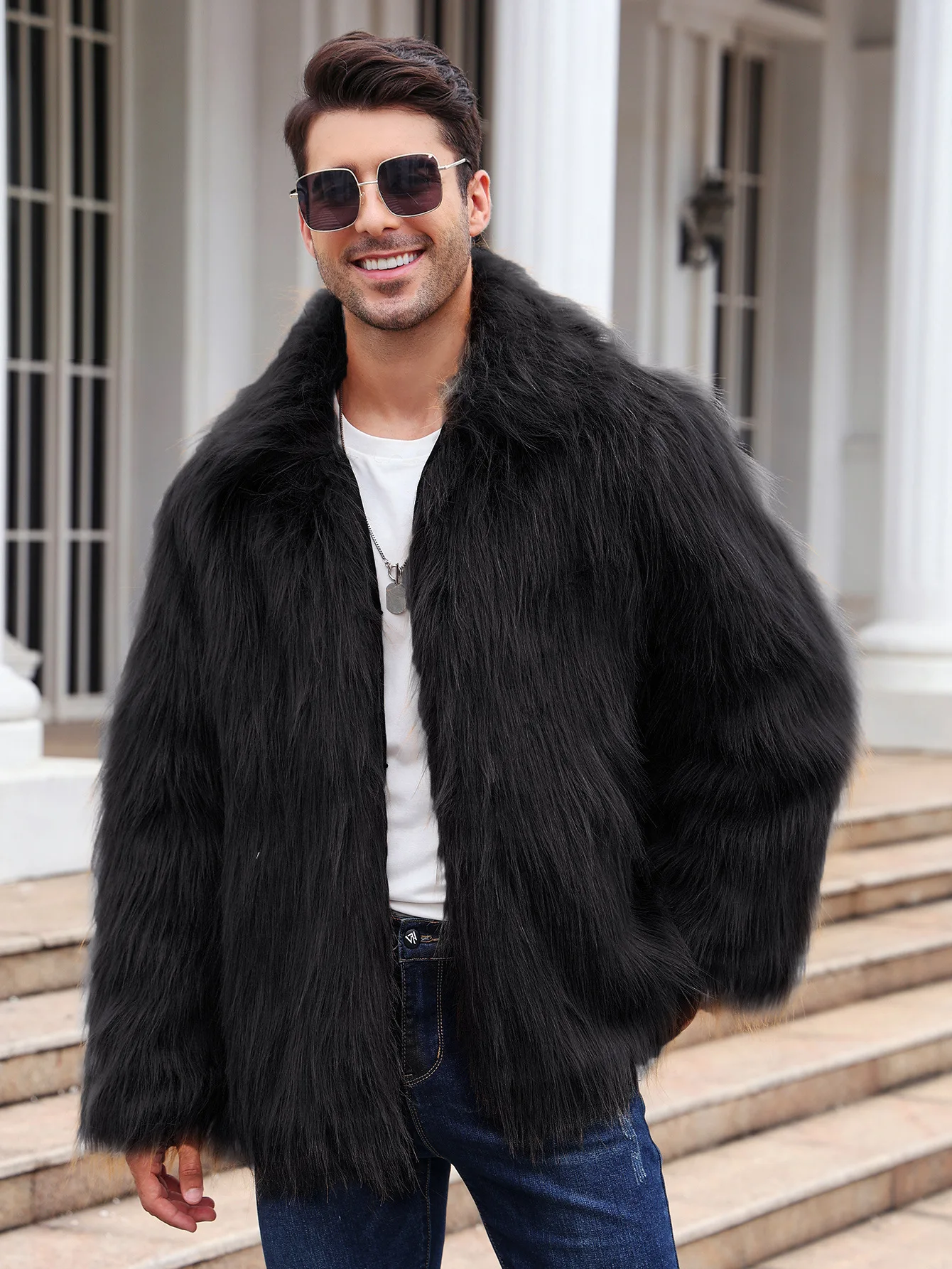 Men Faux Fox Fur Jacket Coat W - Winter Clothing Uae reseña y precio