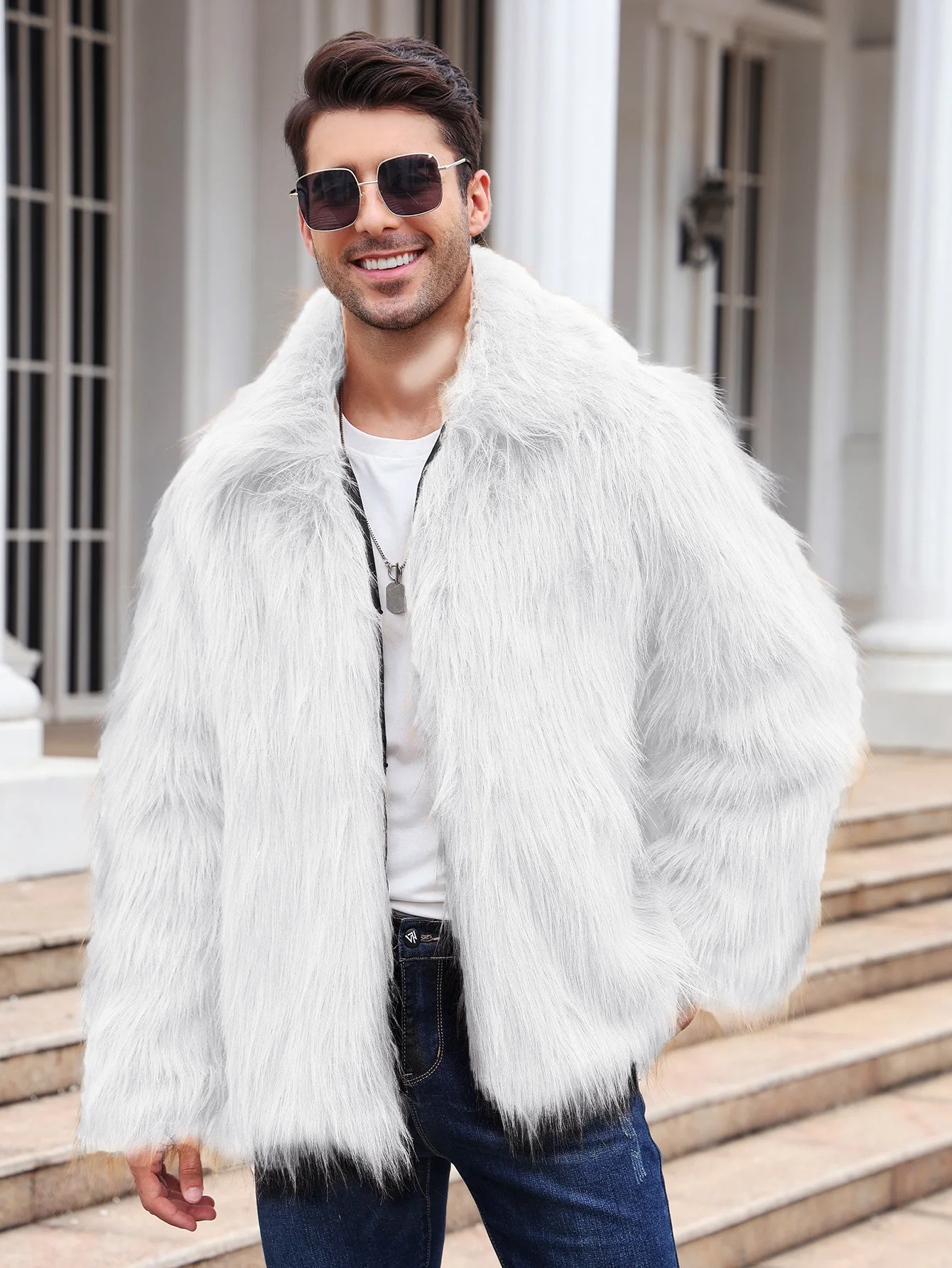 Men Faux Fox Fur Jacket Coat W - Winter Clothing Uae reseña y precio